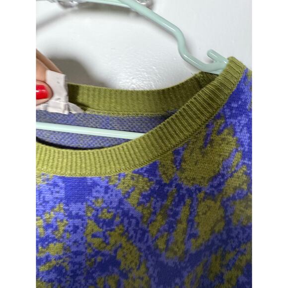 LOGO Lori Goldstein Green Blue Ornate Argyle Knit Side Slit Flowy Sweater XL - Picture 4 of 9